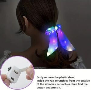 2 Pcs Led Luminous Hair Bands Light Up Hair Bows Scrunchies Girls Headwear Hair